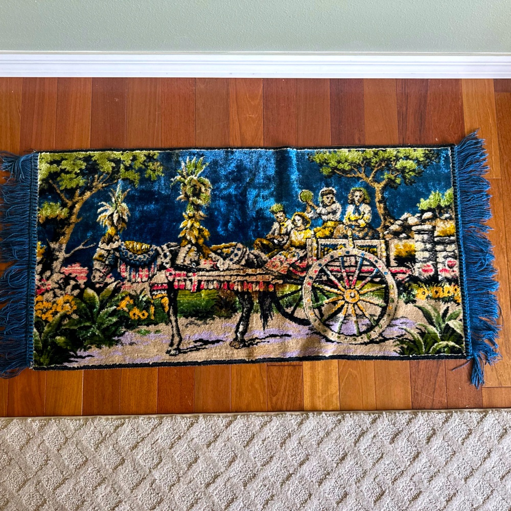 Velvet Wall Tapestry Vintage Sicilian Cart Wall Carpet Rug Colorful Italy